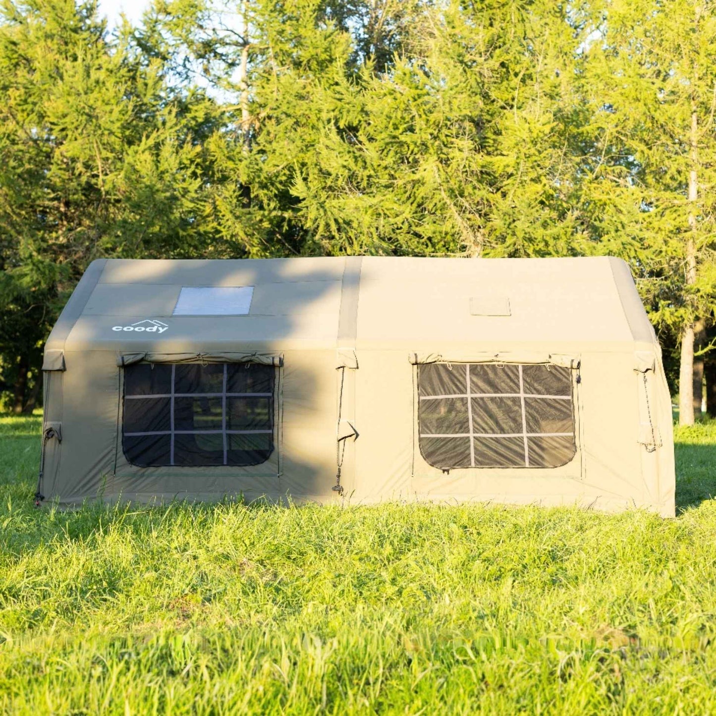Coody Familia AirTent 17.2 Forest Green + Stove Caminus M - Inflatable Tents with Wood Stove