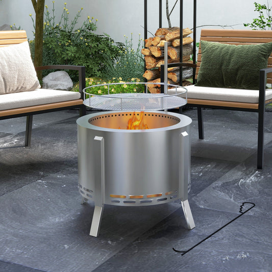 PolyTEAK 2-in-1 Portable Smokeless Fire Pit with Grill for Backyard Patio Picnic, Camping, Bonfire