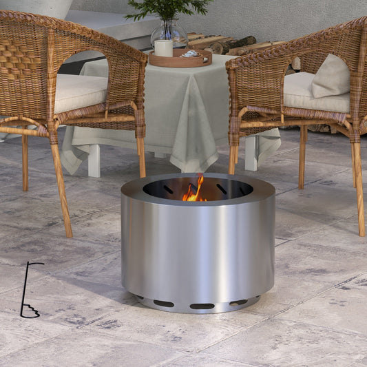 PolyTEAK Portable Stainless Smokeless Fire Pit with Poker for Campfire, Backyard Picnic, and Camping