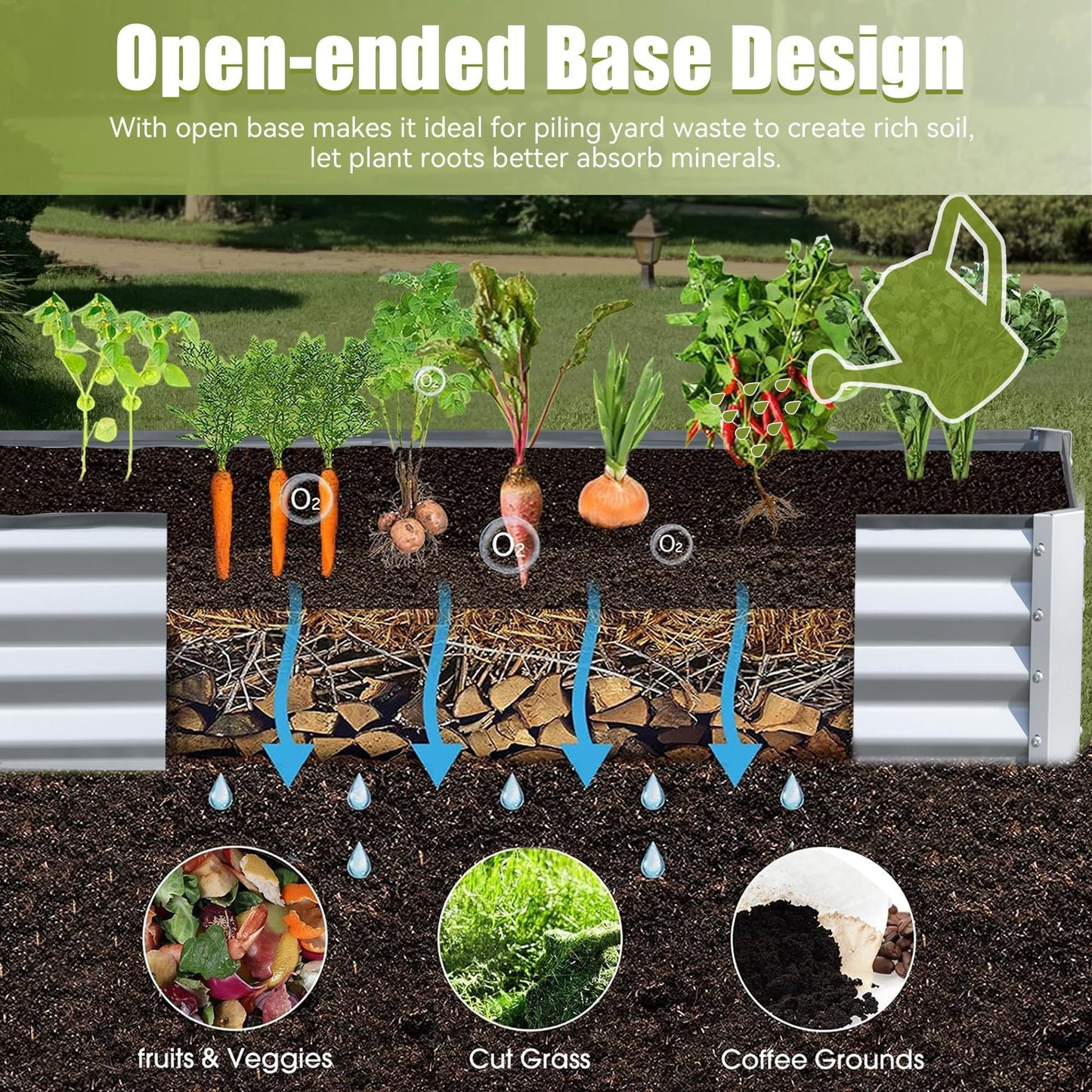 PolyTEAK Silver Galvanized Raised Garden Bed - Outdoor Planter Box for Vegetables, Fruits & Flowers