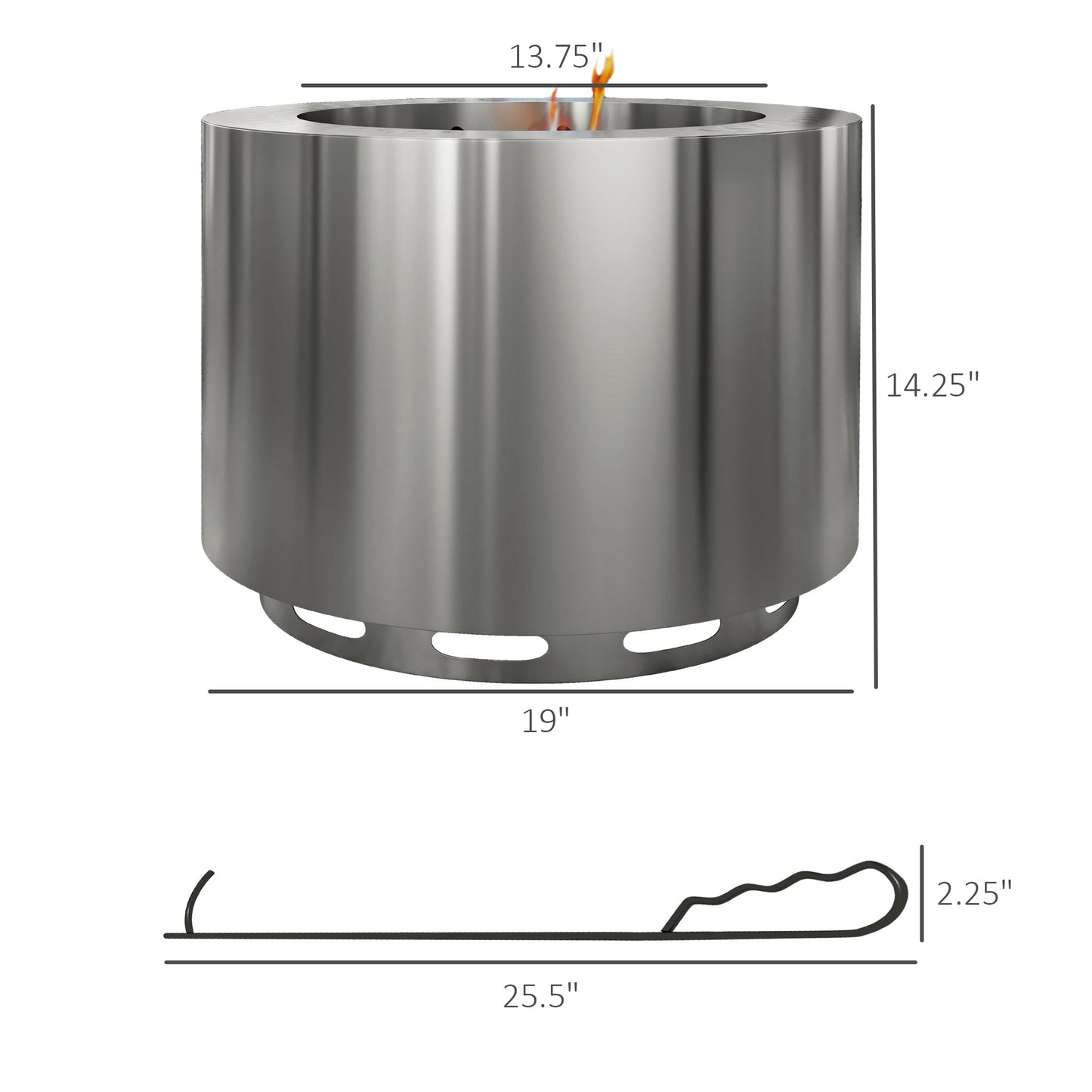 PolyTEAK Portable Stainless Smokeless Fire Pit with Poker for Campfire, Backyard Picnic, and Camping