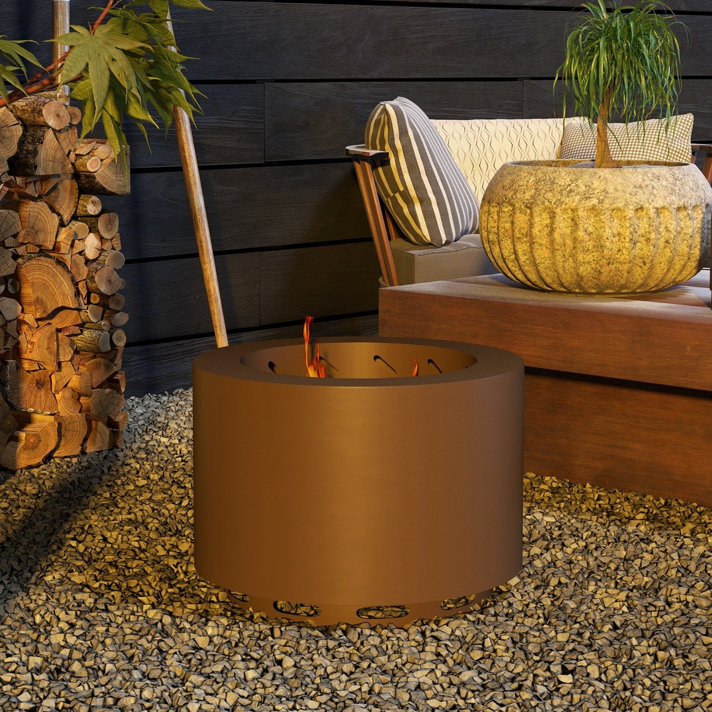 PolyTEAK Portable Stainless Smokeless Fire Pit with Poker for Campfire, Backyard Picnic, and Camping