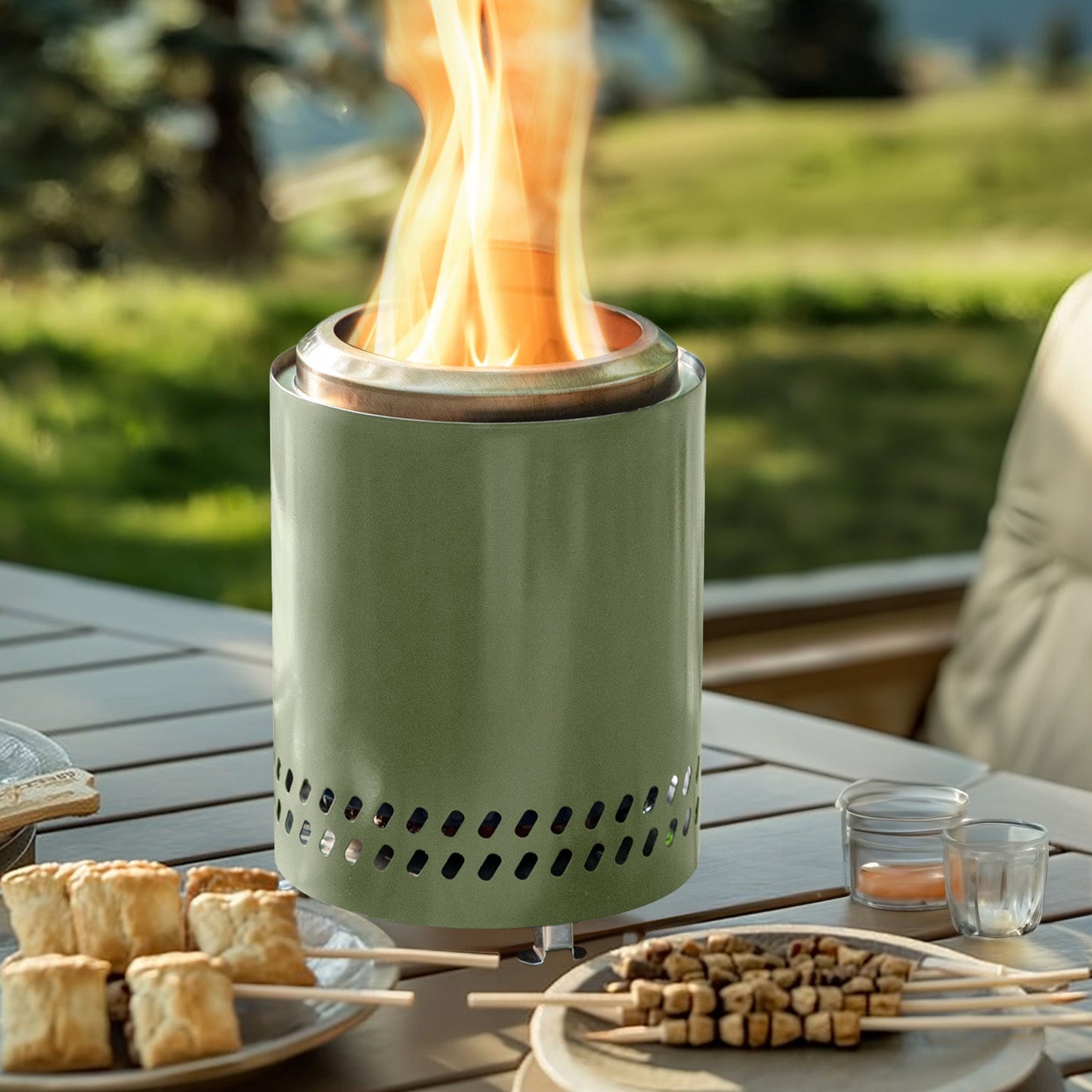PolyTEAK Stainless Portable Smokeless Tabletop Fire Pit for Outdoor Patio, Backyard Camping, and Bonfire
