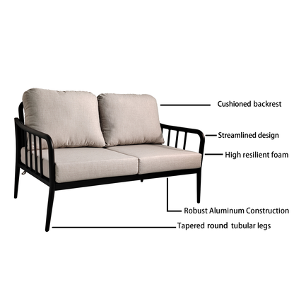 PolyTEAK 5-Piece Modern Patio Conversation Set with Plush Cushions, Marble-Look Coffee Table, & End Table