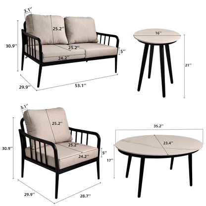 PolyTEAK 5-Piece Modern Patio Conversation Set with Plush Cushions, Marble-Look Coffee Table, & End Table