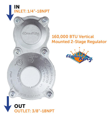 Flame King 2-Stage 160,000 BTU Propane LP Vertical Super Compact Regulator