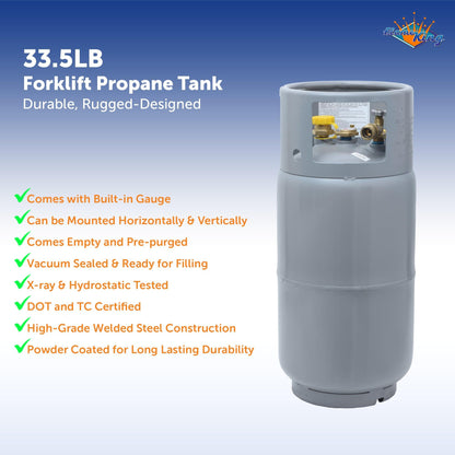 Flame King 33.5lb Forklift Steel Propane Tank Cylinder with Gauge
