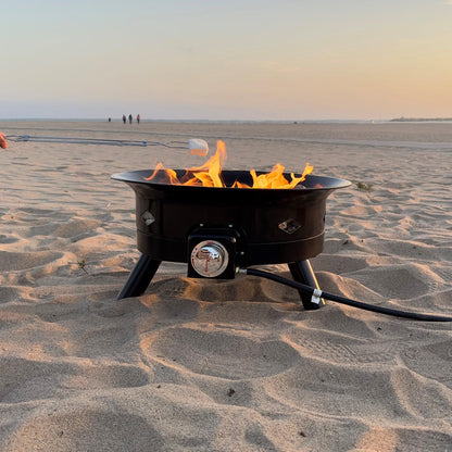 Flame King Outdoor Portable Propane Gas 24" Fire Pit Bowl with Self Igniter Cover Carry Straps