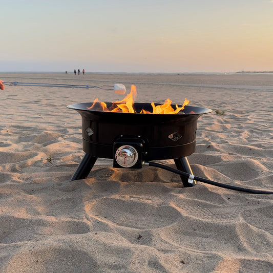 Flame King Outdoor Portable Propane Gas 24" Fire Pit Bowl with Self Igniter Cover Carry Straps