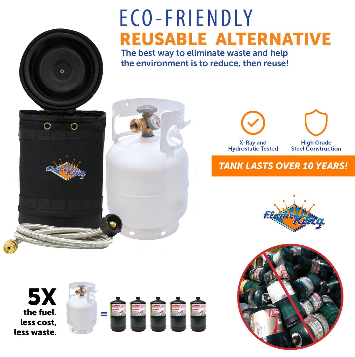 Flame King Propane Gas Hauler Kit 5lb Gauge Propane Tank, Adapter Hose and Insulated Protective Carry Case