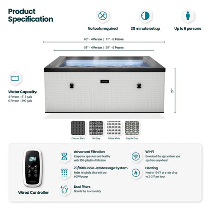 Wave Garda | 4/6-Person Eco Foam Hot Tub | Built-In Integrated Heater