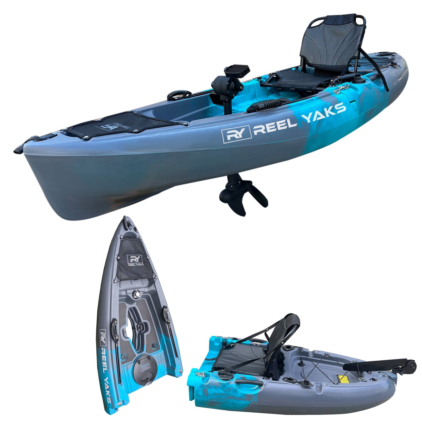 Reel Yaks 9.5ft Raptor Modular Propeller Drive Pedal Fishing Kayak | 380lbs Capacity | 2 Piece