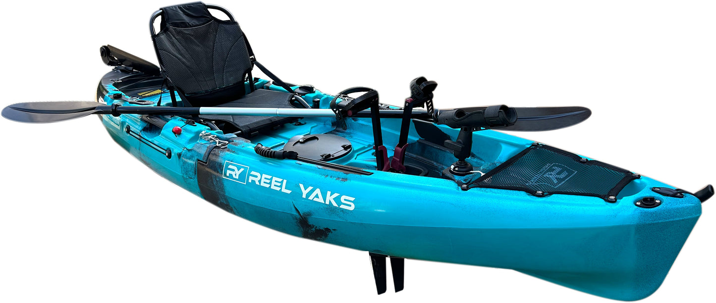 Reel Yaks 9.5ft Raptor Modular Fin Drive Pedal Fishing Kayak | 380lbs Capacity | 2 Piece