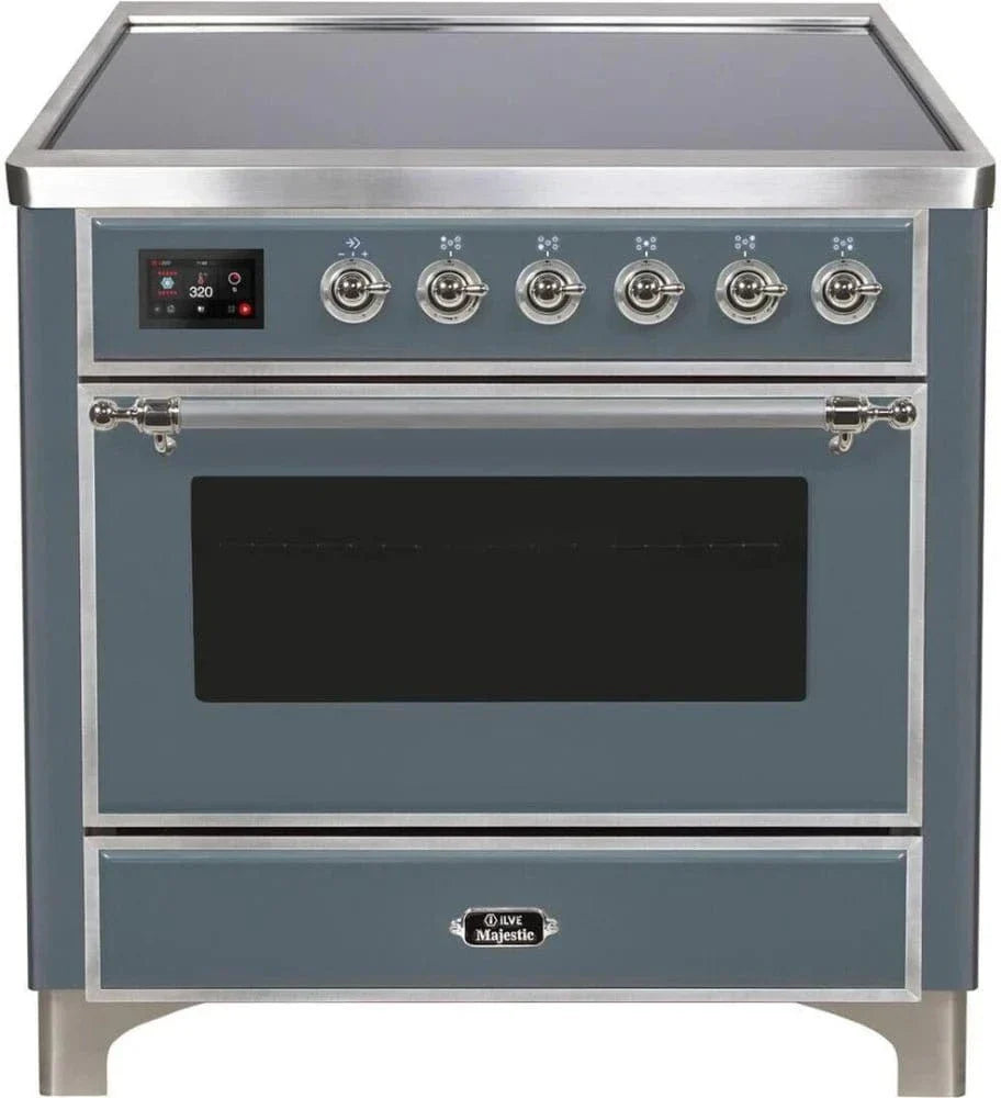 ILVE 36"Majestic II Series Electric Single Windowed Oven Range, Blue Grey, Chrome Trim UMI09NS3BGC