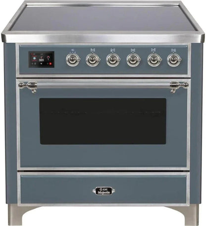 ILVE 36"Majestic II Series Electric Single Windowed Oven Range, Blue Grey, Chrome Trim UMI09NS3BGC