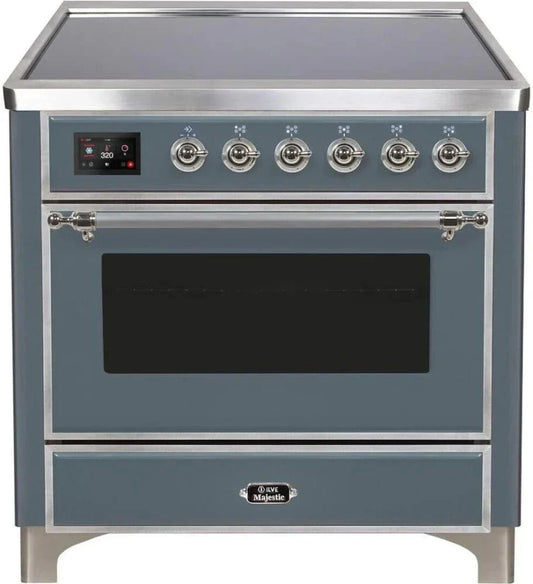 ILVE 36"Majestic II Series Electric Single Windowed Oven Range, Blue Grey, Chrome Trim UMI09NS3BGC