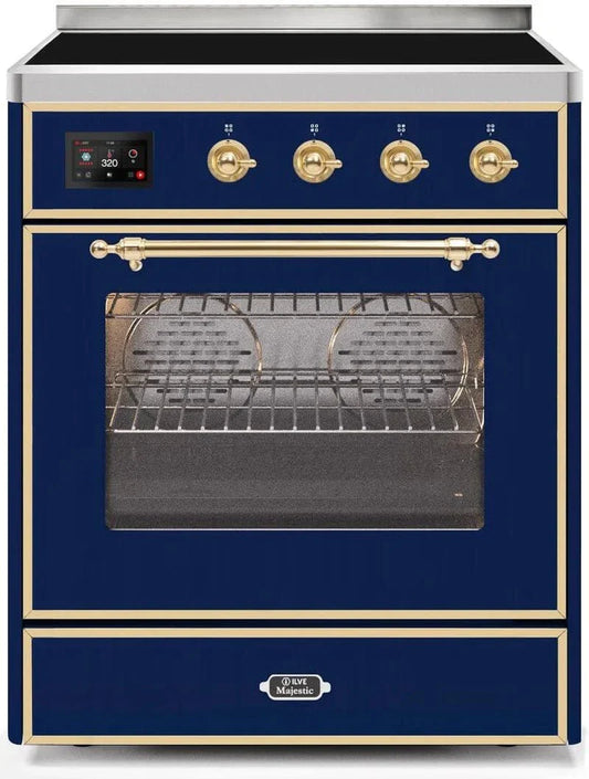ILVE Majestic II 30"Electric Range in Blue, Brass Trim, UMI30NE3MBG