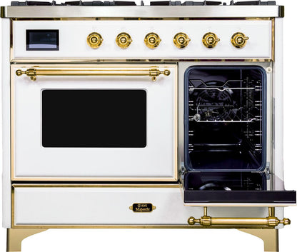 ILVE Majestic II 40" Liquid Propane Dual Fuel  Range White Brass Trim UMD10FDNS3WHGLP