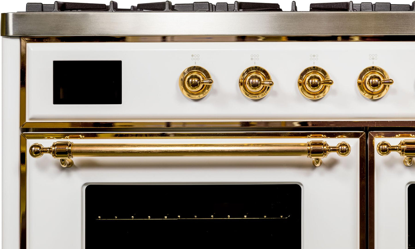 ILVE Majestic II 40" Liquid Propane Dual Fuel  Range White Brass Trim UMD10FDNS3WHGLP