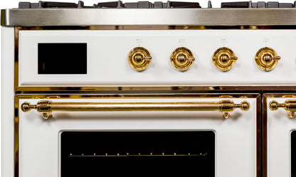 ILVE Majestic II 40" Liquid Propane Dual Fuel  Range White Brass Trim UMD10FDNS3WHGLP