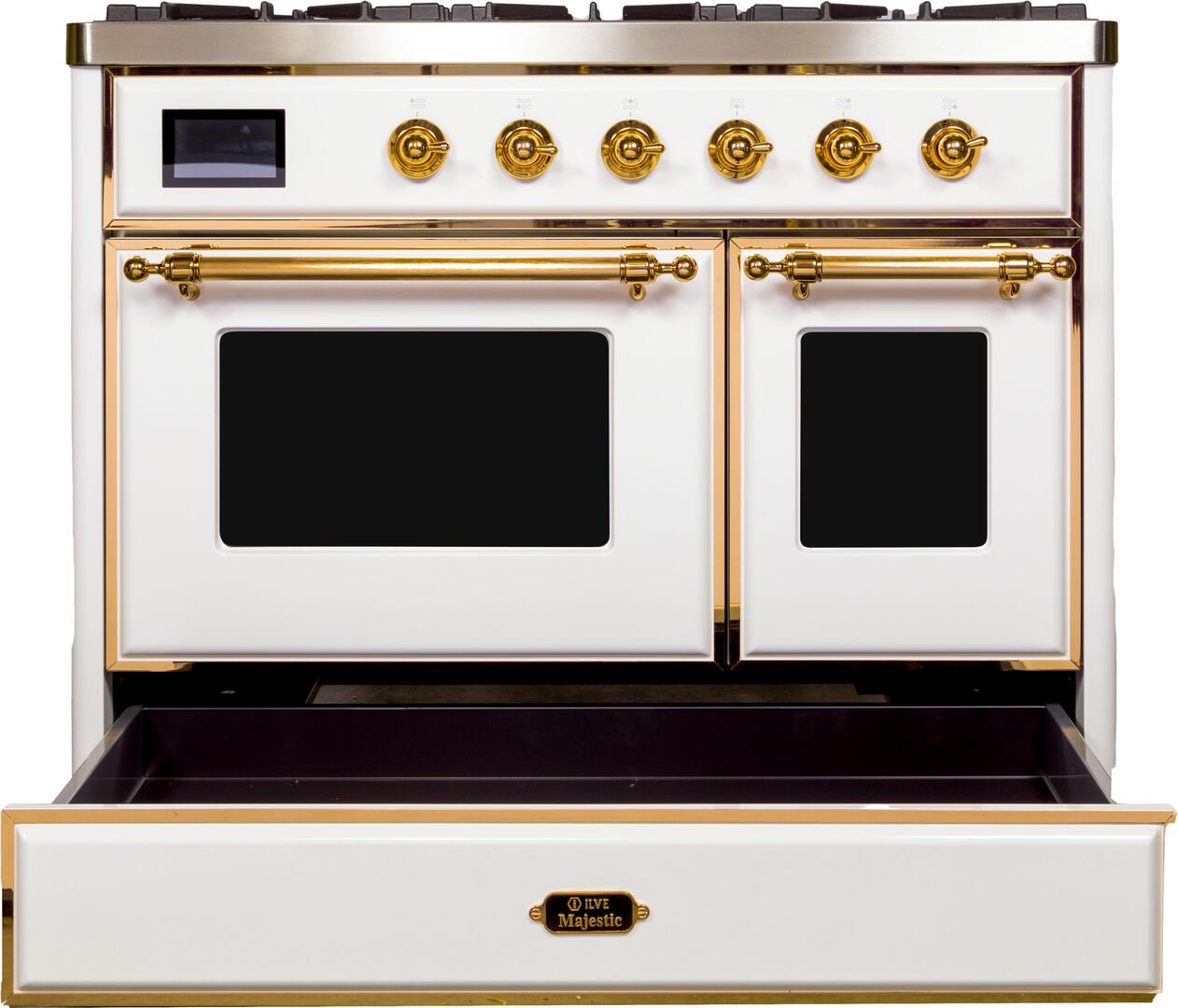 ILVE Majestic II 40" Liquid Propane Dual Fuel  Range White Brass Trim UMD10FDNS3WHGLP