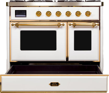 ILVE Majestic II 40" Liquid Propane Dual Fuel  Range White Brass Trim UMD10FDNS3WHGLP