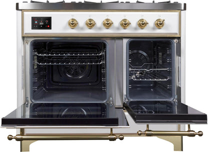 ILVE Majestic II 40" Liquid Propane Dual Fuel  Range White Brass Trim UMD10FDNS3WHGLP