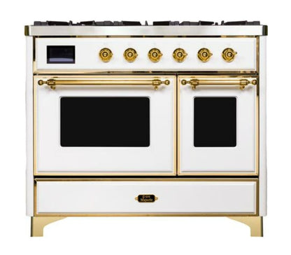 ILVE Majestic II 40" Liquid Propane Dual Fuel  Range White Brass Trim UMD10FDNS3WHGLP