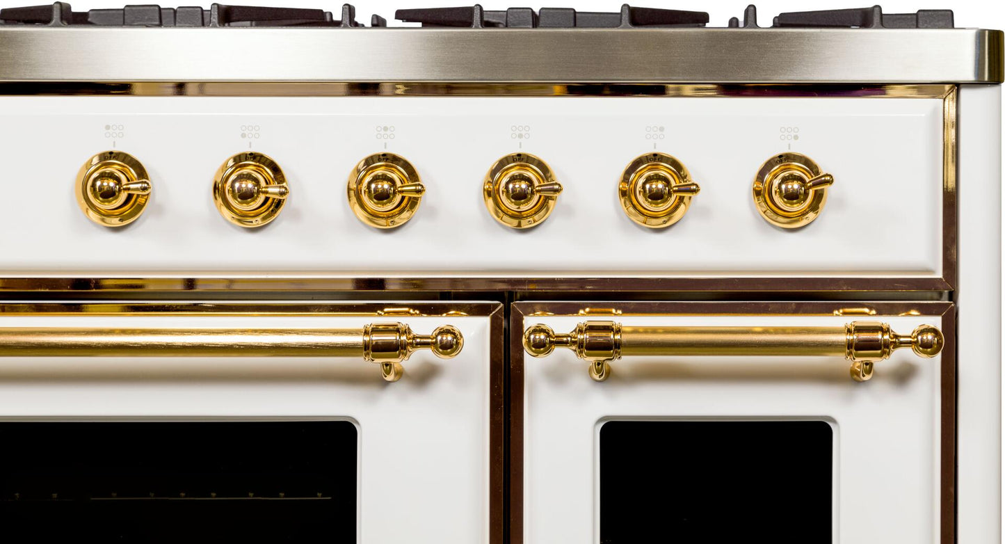 ILVE Majestic II 40" Liquid Propane Dual Fuel  Range White Brass Trim UMD10FDNS3WHGLP