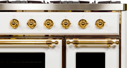 ILVE Majestic II 40" Liquid Propane Dual Fuel  Range White Brass Trim UMD10FDNS3WHGLP