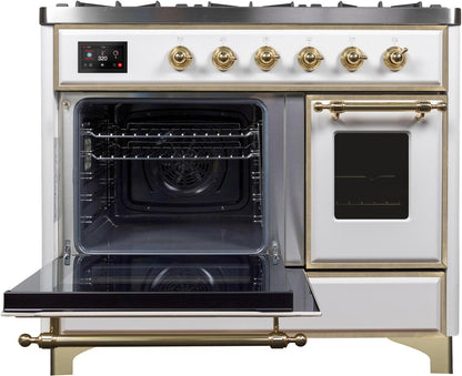 ILVE Majestic II 40" Liquid Propane Dual Fuel  Range White Brass Trim UMD10FDNS3WHGLP