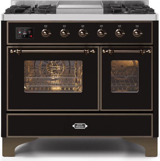 ILVE Majestic II 40" Dual Fuel Range Glossy Black Bronze Trim UMD10FDNS3BKBLP