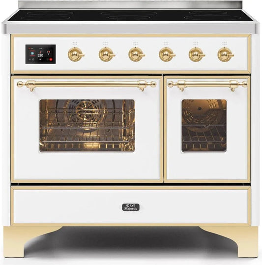 ILVE Majestic II 40" Induction Range White Brass Trim UMDI10NS3WHG