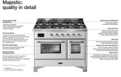 ILVE Majestic II 48" Dual Fuel Natural Gas Freestanding Range, White, Bronze Trim UM12FDNS3WHB