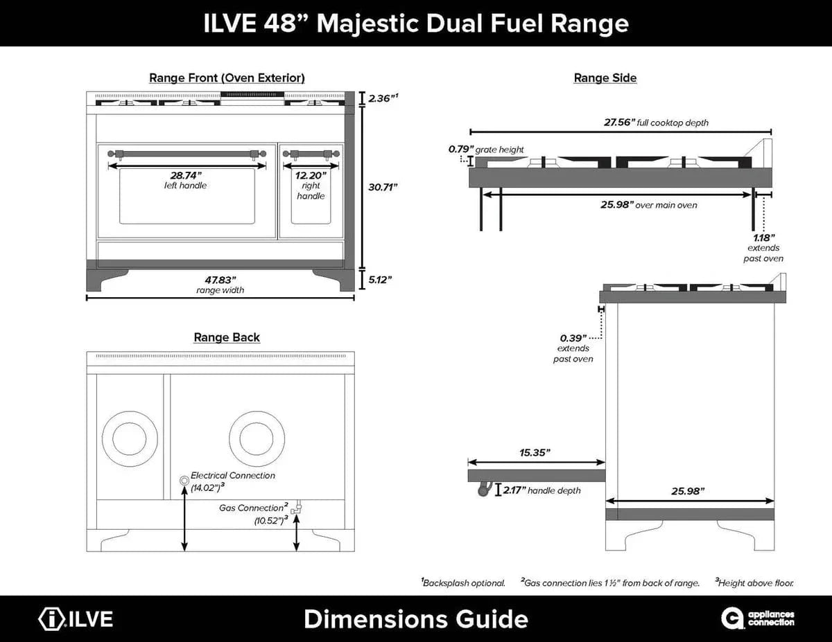 ILVE Majestic II 48" Dual Fuel Range, Glossy Black, UM12FDNS3BKBLP