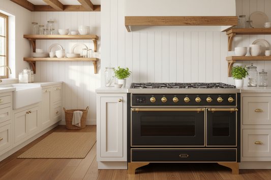 ILVE Majestic II 48" Dual Fuel Range Liquid Propane, Glossy Black, UM12FDNS3BKGLP