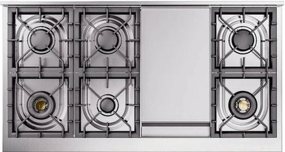 ILVE Nostalgie II 48" Dual Fuel Natural Gas Range, Blue Grey, Copper Trim UP48FNMPBGP