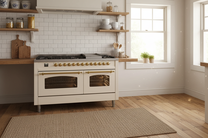 ILVE Nostalgie II 60" Dual Fuel Liquid Propane Range, Antique White, Brass Trim UP60FNMPAWGLP