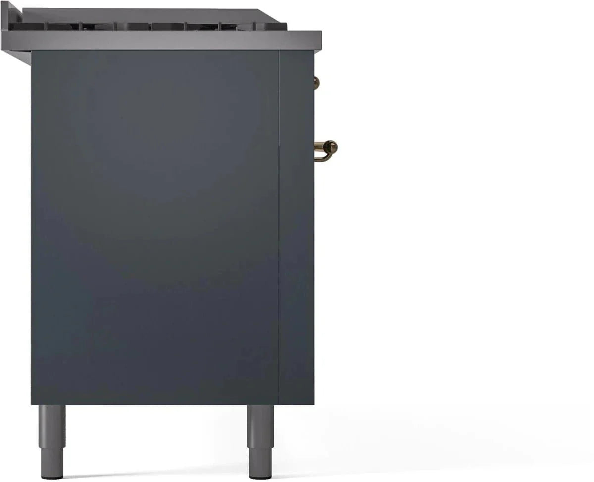 ILVE Nostalgie II 60" Dual Fuel Liquid Propane Range, Blue Grey, Brass Trim UP60FSNMPBGGLP