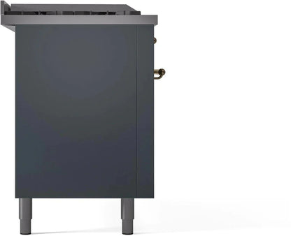 ILVE Nostalgie II 60" Dual Fuel Liquid Propane Range, Blue Grey, Brass Trim UP60FSNMPBGGLP