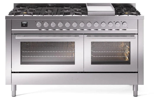 ILVE Professional Plus II 60" Dual Fuel Natural Gas Range, Stainless Steel UP60FWMPSS