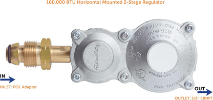Flame King 2-Stage 160,000 BTU Propane LP Horizontal Super Compact Regulator