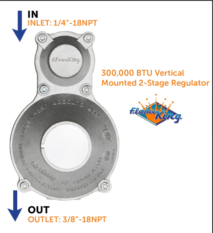Flame King 2-Stage 300,000 BTU Propane LP Vertical Super Compact Regulator