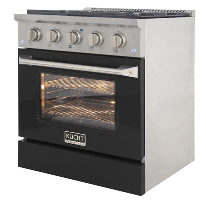 Kucht 30" Gas Range in Stainless Steel, Black Oven Door, KNG301-K