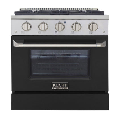 Kucht 30" Gas Range in Stainless Steel, Black Oven Door, KNG301-K