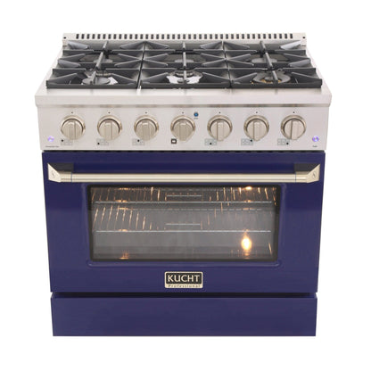 Kucht 36" Gas Range, Stainless Steel with Blue Oven Door, KNG361-B