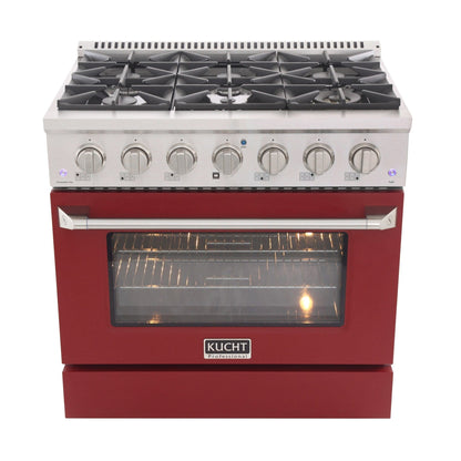 Kucht 36" Gas Range, Stainless Steel with Red Oven Door, KNG361-R