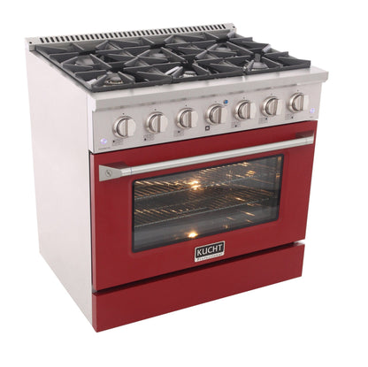 Kucht 36" Propane Range in Stainless Steel, Red Door, KNG361/LP-R
