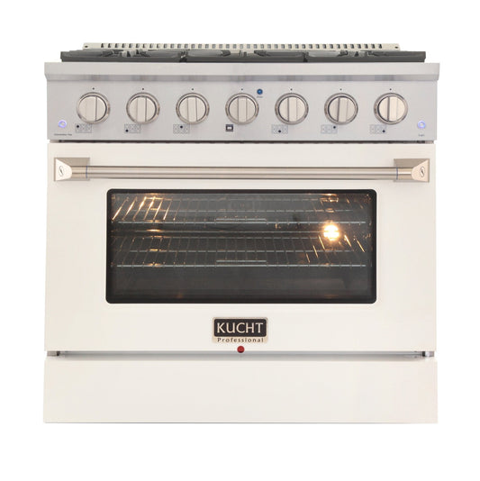 Kucht 36" Propane Range in Stainless Steel, White Door, KNG361/LP-W
