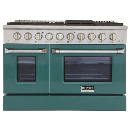 Kucht 48" Gas Range in Stainless Steel with Green Oven Doors, KNG481-G